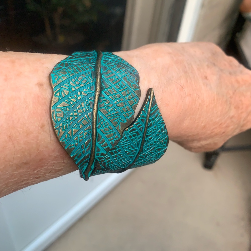 Teal Leaf Cuff Bracelet